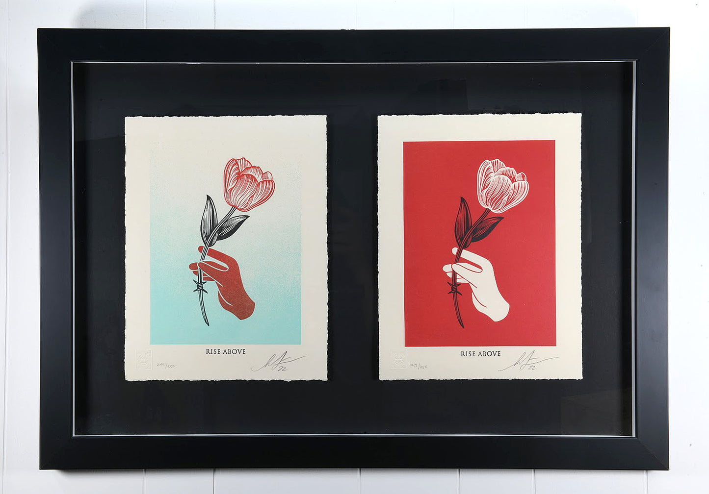 Rise Above Barbwire Flower letterpress print (Set of two)