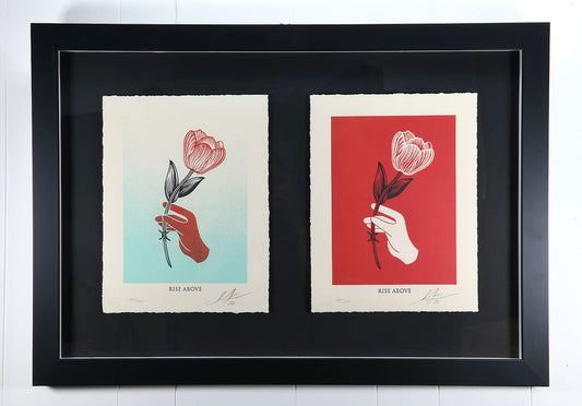 Rise Above Barbwire Flower letterpress print (Set of two)