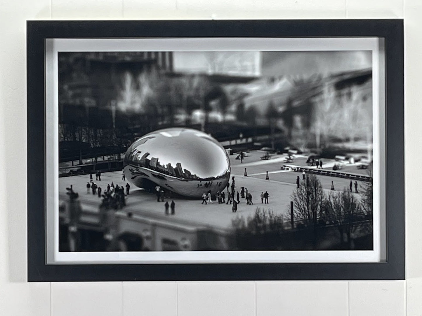 The Bean in Chicago in Black and White with black frame